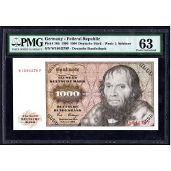  ФРГ 1000 марок 1980 год (Germany, GFR 1000 Mark 1980 year) P 36b: UNC