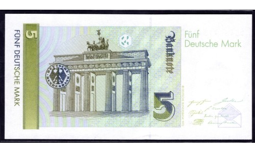  ФРГ 5 марок 1991 год (Germany, GFR 5 Mark 1991 year) P 37: UNC