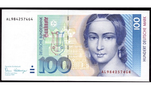  ФРГ 100 марок 1989 год, вариант 2 (Germany, GFR 100 Mark 1989 year) P 41a: UNC