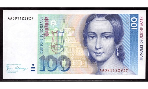  ФРГ 100 марок 1989 год, вариант 1 (Germany, GFR 100 Mark 1989 year) P 41a: UNC