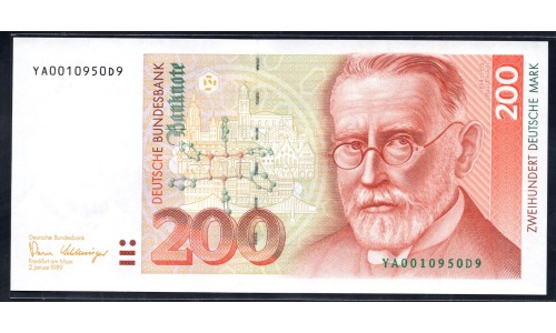  ФРГ 200 марок 1989 год (Germany, GFR 200 Mark 1989 year) P 42: UNC