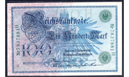Германия 100 марок 1908 год (Germany 100 Mark 1908 year) P 34: UNC 