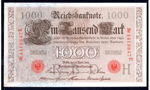Германия 1000 марок 1910 год (Germany 100 Mark 1910 year) P 44b: UNC 