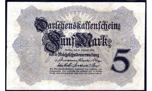 Германия 5 марок 1914 год (Germany 5 Mark 1914 year) P 47b: XF