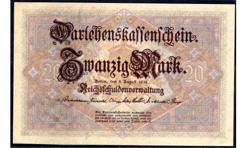 Германия 20 марок 1914 год (Germany 20 Mark 1914 year) P 48b: UNC