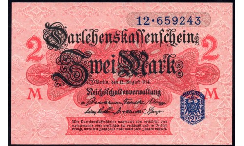 Германия 2 марки 1914 год (Germany 2 Mark 1914 year) P 55: UNC