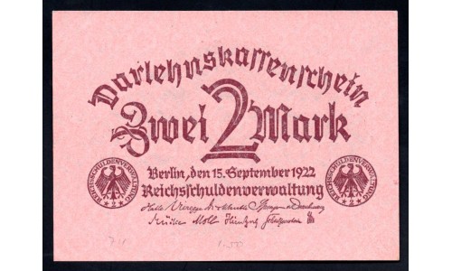 Германия 2 марки 1922 год (Germany 2 Mark 1922 year) P 62: UNC