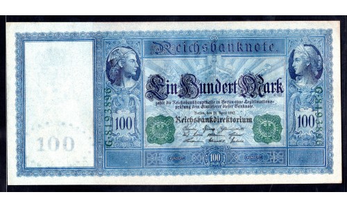 Германия 100 марок 1910 год (Germany 100 Mark 1910 year) P 43: UNC 
