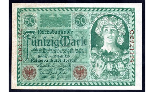 Германия 50 марок 1920 год (Germany 50 Mark 1920 year) P 68: UNC