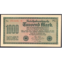 Германия 1000 марок 1922 год, 2 разновидность (Germany 1000 Mark 1922 year) P 76b: UNC