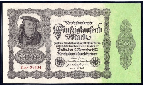 Германия 50000 марок 1922 год, 2 разновидность (Germany 50000 Mark 1922 year) P 79: UNC