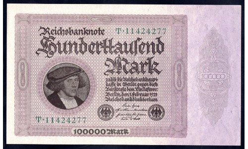Германия 100000 марок 1923 год (Germany 100000 Mark 1923 year) P 83а: UNC