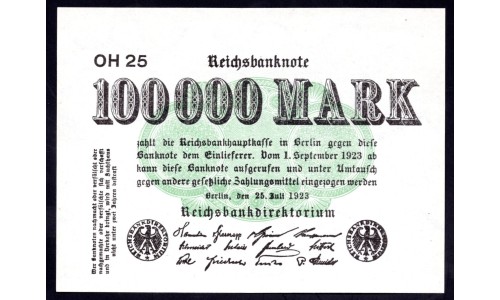 Германия 100000 марок 1923 год (Germany 100000 Mark 1923 year) P 91b: UNC