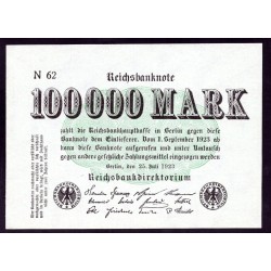 Германия 100000 марок 1923 год (Germany 100000 Mark 1923 year) P 91а: UNC