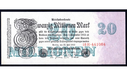 Германия 20000000 марок 1923 год, 2 вариант (Germany 20000000 Mark 1923 year) P 97b: UNC