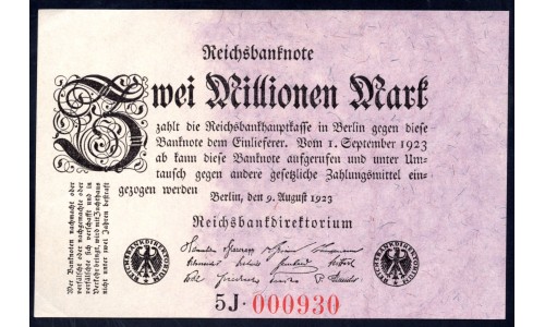 Германия 2000000 марок 1923 год, 4 вариант (Germany 2000000 Mark 1923 year) P 103: UNC