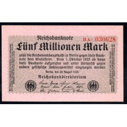 Германия 5000000 марок 1923 год, 2 вариант (Germany 5000000 Mark 1923 year) P 105: UNC
