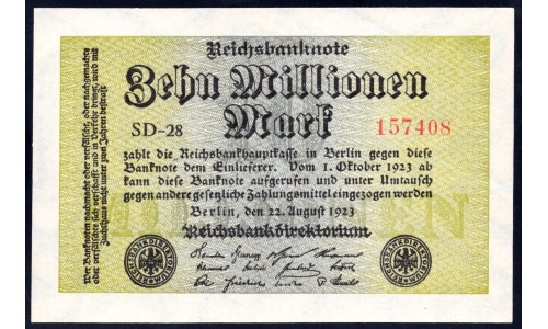 Германия 10000000 марок 1923 год, 1 вариант (Germany 10000000 Mark 1923 year) P 106a: UNC
