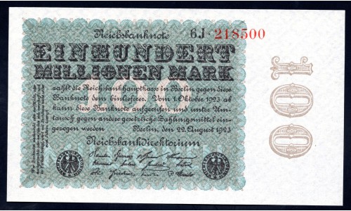 Германия 100000000 марок 1923 год (Germany 100000000 Mark 1923 year) P 107b: UNC