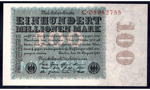 Германия 100000000 марок 1923 год (Germany 100000000 Mark 1923 year) P 107a: UNC