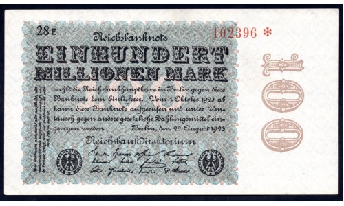 Германия 100000000 марок 1923 год  (Germany 100000000 Mark 1923 year) P 107d: UNC