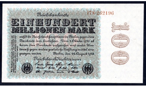 Германия 100000000 марок 1923 год , 2 вариант (Germany 100000000 Mark 1923 year) P 107b: UNC
