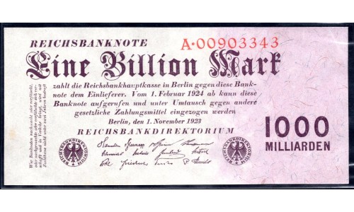 Германия 1 триллион марок 1923 год (Germany 1 billion Mark 1923 year) P 129: UNC