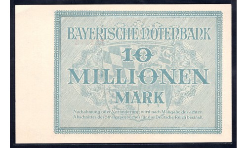 Земельные деньги, Баварский Банк 10 миллионов марок, Мюнхен 1923 год (Bayershe Banknote 10 millionen mark 1923 Landerbanknote) PS 935: UNC