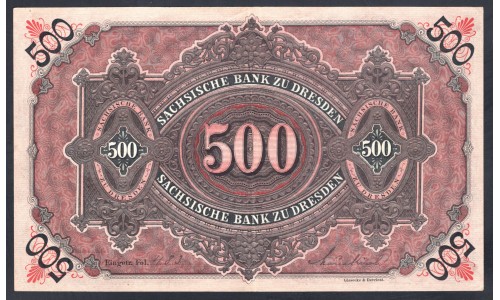 Земельные деньги, Саксонский Банк 500 марок, Дрезден 1911 год (Sachsische Bank 500 mark 1911 Landerbanknote) PS 953b: aU