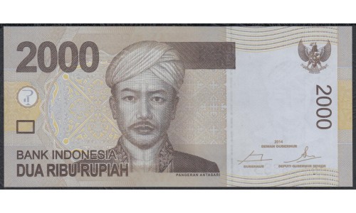 Индонезия 2000 рупий 2014 г. (Indonesia 2000 rupiah 2014 year) P148f:UNC