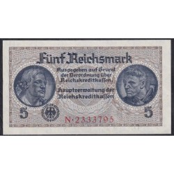 Германия, оккупация Европы 5 рейсхмарок 1939/45 год (Reichskreditkassenschein 5 Reichsmark 1939/45 year) P-R138a: UNC
