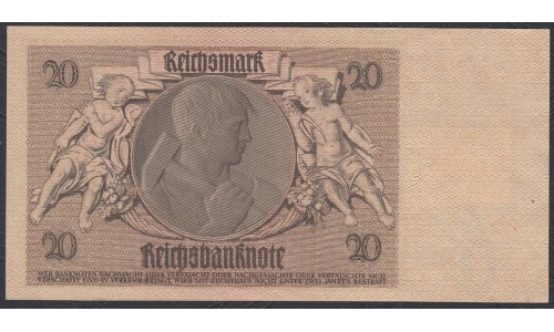 Германия 20 марок 1948 год, зона Советских войск, с красным шрифтом (Germany 20 Mark 1948 year, Soviet Occupation) P 5b: UNC