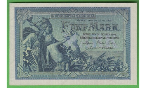 Германия 5 марок 1904 год (Germany 5 Mark 1904 year) P 8а: UNC
