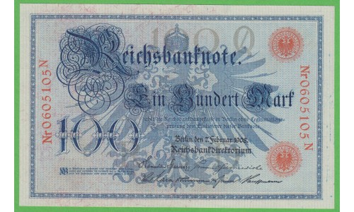 Германия 100 марок 1908 год (Germany 100 Mark 1908 year) P 33а: UNC 