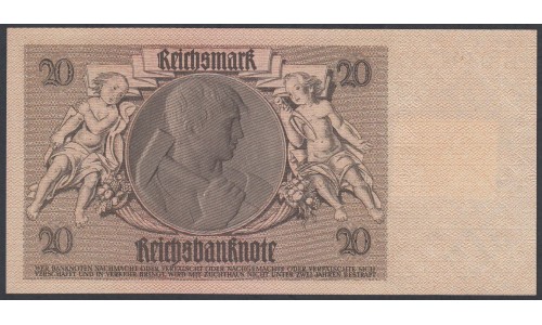 Германия 20 марок 1948 год, зона Советских войск, с коричневым шрифтом (Germany 20 Mark 1948 year, Soviet Occupation) P 5b: UNC