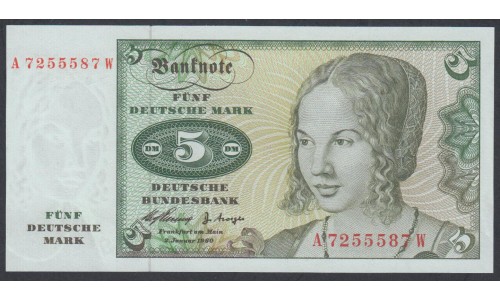 ФРГ 5 марок 1960 год, вариант 1 (GFR 5 deutsche mark 1960 year) P 18: UNC