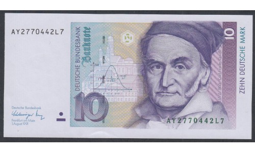  ФРГ 10 марок 1991 год (Germany, GFR 10 Mark 1991 year) P 38b: UNC