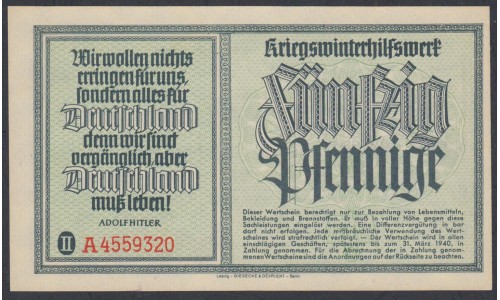 Германия, зимняя помощь 50 пфеннингов 1940 год, 3 выпуск (Germany Kriegswinterhilfswerk 50 pfennig 1940 year) :UNC