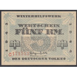 Германия, зимняя помощь 5 рейхсмарок 1943-44 год, 8 выпуск (Germany Kriegswinterhilfswerk 5 reichsmark 1943-44 year) :UNC