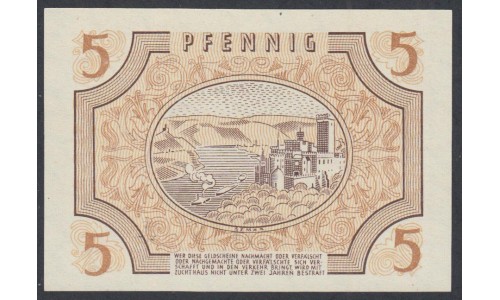  Земельные деньги, 5 пфеннингов 1947 года, Правительство земли Рейн-Пфальтц ( 5 pfennig 15/10/1947 year Rheinland-Pfalz, Landesregierung) Ro 212, PS 1004 :UNC
