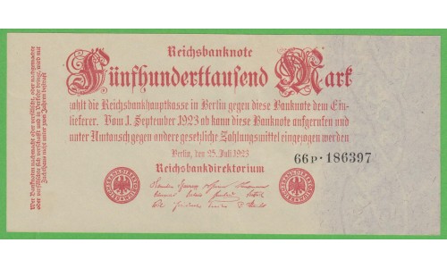 Германия 500000 марок 1923 год, 4 вариант (Germany 500000 Mark 1923 year) P 92: UNC