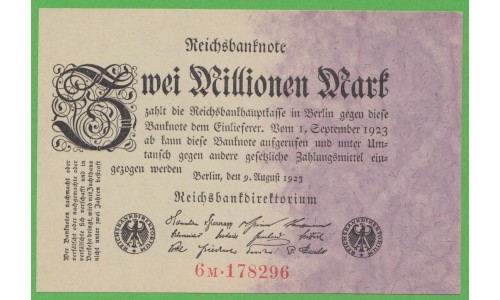 Германия 2000000 марок 1923 год, 5 вариант (Germany 2000000 Mark 1923 year) P 103: UNC