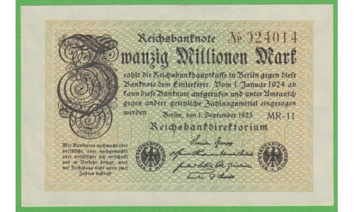 Германия 20000000 марок 1923 год, 2 вариант  (Germany 20000000 Mark 1923 year) P 108с: UNC