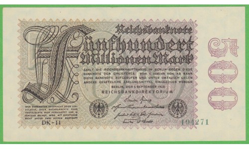 Германия 500000000 марок 1923 год, 1 вариант (Germany 500000000 Mark 1923 year) P 110e: UNC