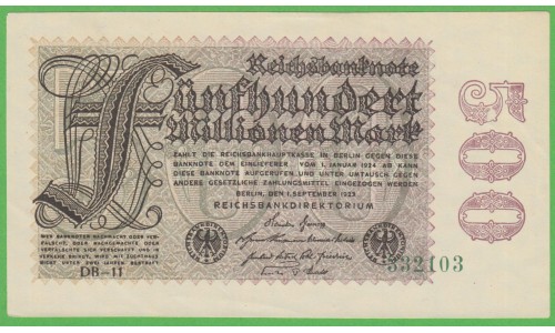 Германия 500000000 марок 1923 год, 2 вариант (Germany 500000000 Mark 1923 year) P 110e: UNC-