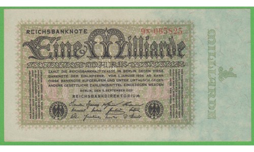Германия 1000000000 марок 1923 год, 2 вариант (Germany 1000000000 Mark 1923 year) P 114: UNC