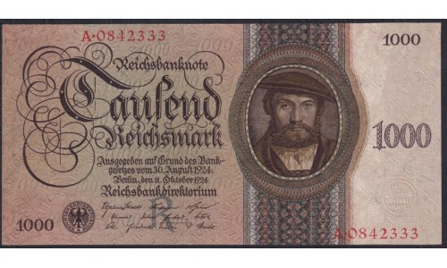 Германия 1000 рейхсмарок 1924 год, A.08423333 (Germany 1000 Reichsmark 1924 year) P 179: UNC