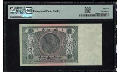 Германия 10 рейхсмарок 1929 год ND(1945), G.01080496 (Germany 10 Reichsmark 1929 ND(1945)) P 180b: PMG 65 Gem UNC EPQ