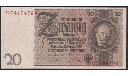 Германия 20 Рейхсмарок 1929 год, G.04194799 (Germany 20 Reichmark 1929 year) P 181b: UNC