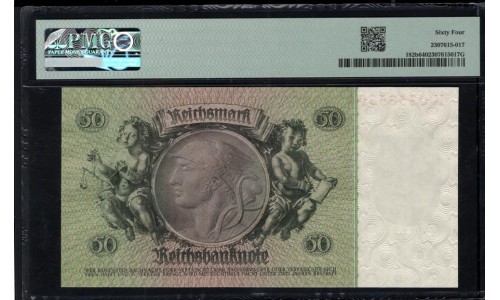 Германия 50 рейхсмарок 1933 год, K.03565393 (Germany 50 Reichsmark 1933) P 182b: все 4 штуки в PMG 64 Choice UNC